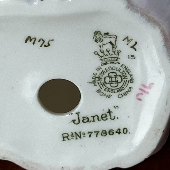 Royal Doulton "Janet" M75 Mini 4" Lady Figurine Vintage Bone China England - Picture 12 of 12